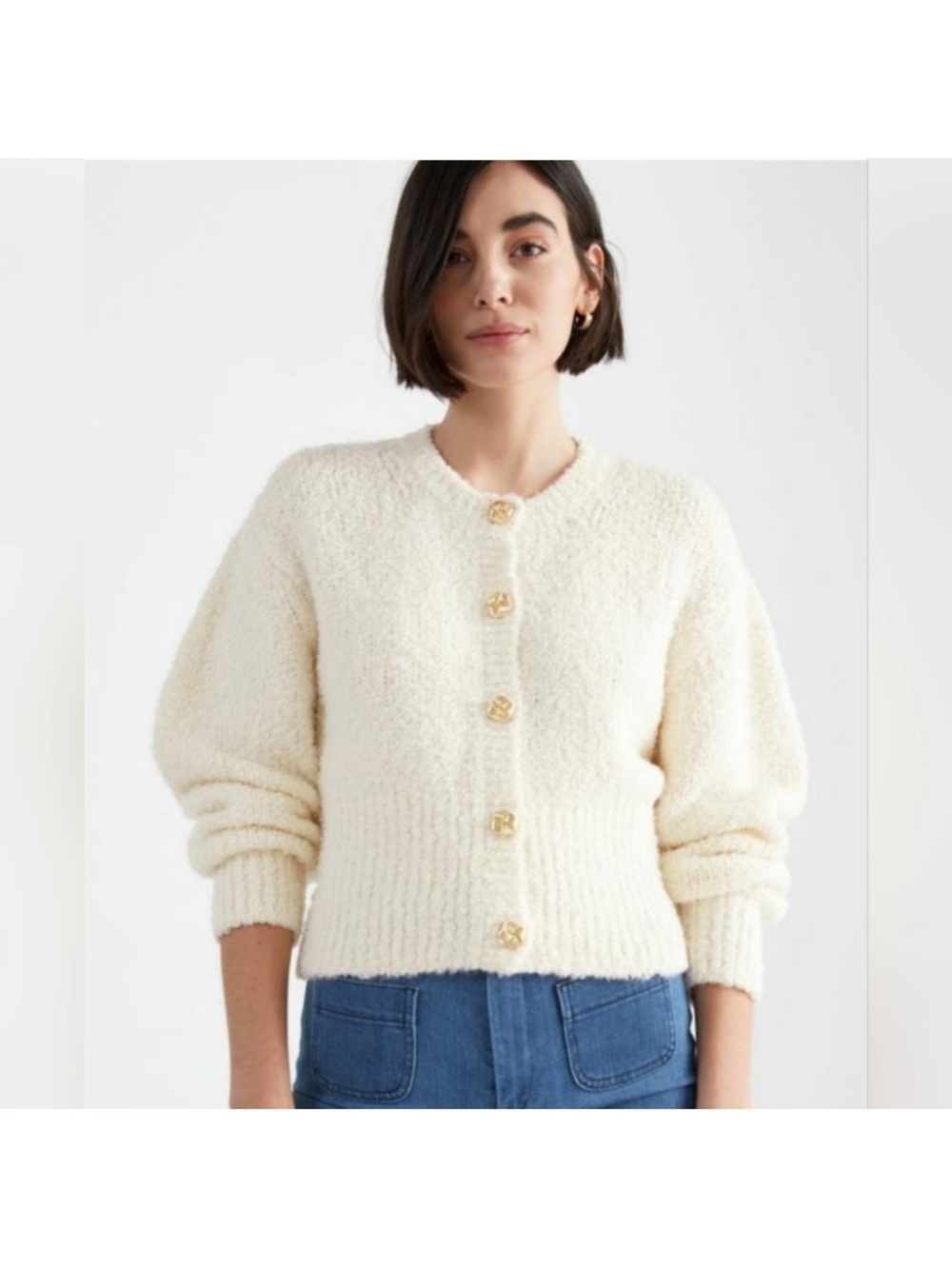 & Other Stories Cropped Boucle Cardigan Size M Womens MISSING BUTTON